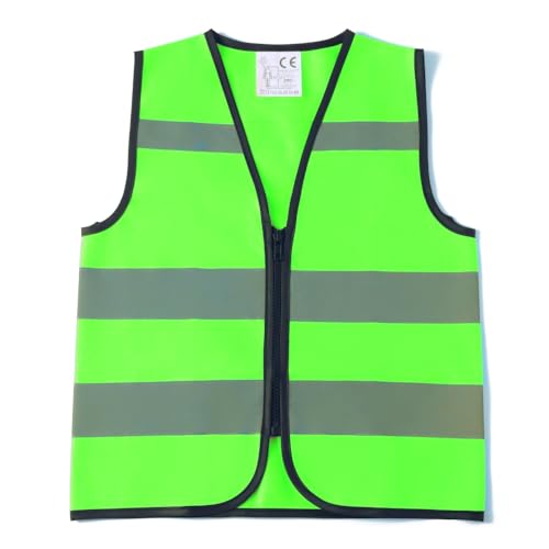 Green Kids Construction Vest, Hi Vis Toddler Safety Vest, S Zipper - color: Green, size: Small
