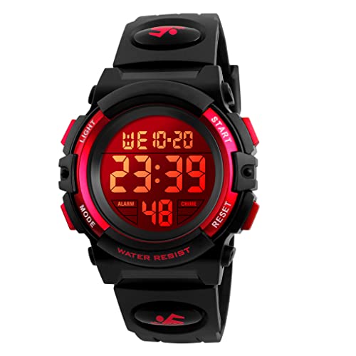 Dayllon Kids Digital Watch Boys Outdoor Sports 50M Waterproof Girls Watches Alarm Clock 12/24 H Stopwatch Calendar for Ages 3-15 Boy Girl Wristwatch Kids Gift - color: Red X( 8-15 Year Old)