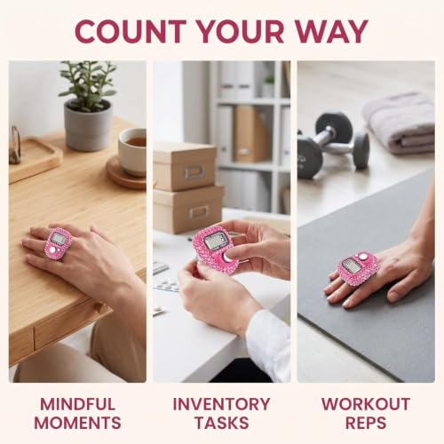 Pink Electronic Finger Tally Counter Clicker Counter, Convenient Portable Digital Display Tally Counter, Resettable Mini Lap Counter for Golf Goods Counting Accessories, Track and Field Lap Counters