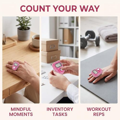 Pink Electronic Finger Tally Counter Clicker Counter, Convenient Portable Digital Display Tally Counter, Resettable Mini Lap Counter for Golf Goods Counting Accessories, Track and Field Lap Counters