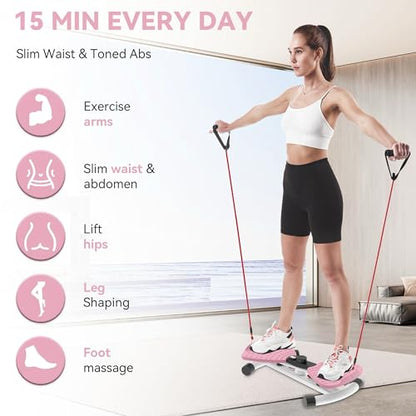 renZEC Waist Twister Machine, Adjustable Exercise Twist Board for Women Men, Noiseless Ab Twister for Home Gym Equipment, 330 lbs Capacity | Track Time, Reps, Calories with Digital Display - color: Pink