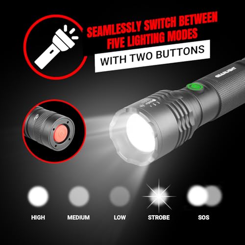 GearLight LED Flashlight High Lumens, Rechargeable Tactical Flashlight, Bright Handheld Flashlight for Camping, Hunting, Home, Security, Hiking, Walking at Night & Emergency Use - color: S2000 Black, size: Rechargeable