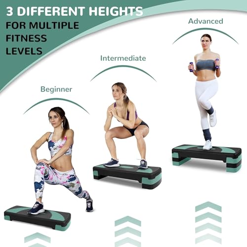 Fitvids Workout Step Aerobic Platform – 31" Exercise Step with 3 levels Adjustable Height – nan – - color: Green Jasper