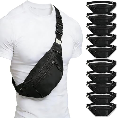10PCS Crossbody Fanny Pack Bulk,Large Capacity Waist Bag with 4-Zipper Pockets Adjustable Strap Fanny Packs Waterproof Oxford Cloth Travel Belt Bag for Outdoor Shopping Hiking Running Men Women,Black - color: Black 10PCS