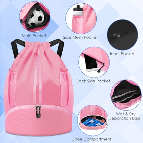BROTOU Soccer Bags, Football Backpack, Volleyball Bag, Drawstring Backpack - color: Light Pink