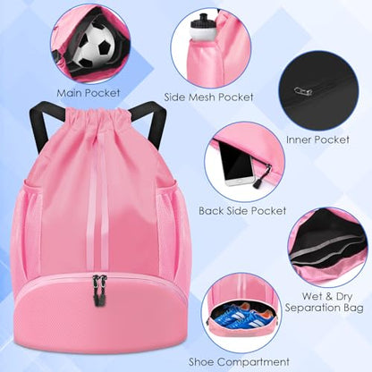 BROTOU Soccer Bags, Football Backpack, Volleyball Bag, Drawstring Backpack - color: Light Pink