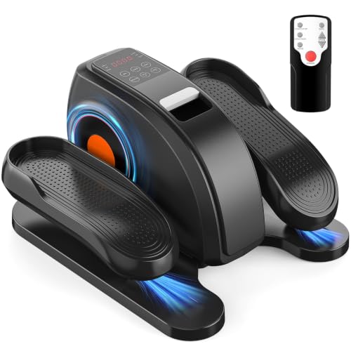 Under Desk Elliptical Machine, Electric Seated Pedal Ellipse Leg Exerciser with Remote Control, 12 Adjustable Speeds, Forward & Reverse, Mini Ellipse Leg Trainer for Home & Office - color: Solid Black
