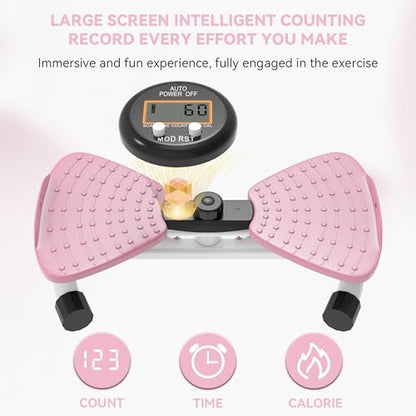 renZEC Waist Twister Machine, Adjustable Exercise Twist Board for Women Men, Noiseless Ab Twister for Home Gym Equipment, 330 lbs Capacity | Track Time, Reps, Calories with Digital Display - color: Pink
