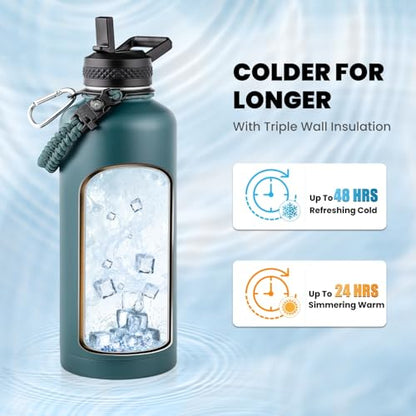 RAYMYLO Insulated Water Bottle 87 oz, Triple Wall Vacuum Stainless Steel - color: Dark Green, size: 87 Ounces