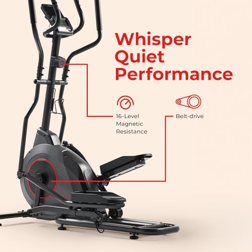 Sunny Health & Fitness Smart Upright Elliptical Machine with Pulse Sensor - size: 16" Stride