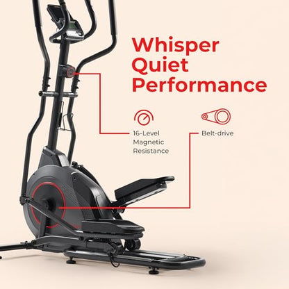 Sunny Health & Fitness Smart Upright Elliptical Machine with Pulse Sensor - size: 16" Stride