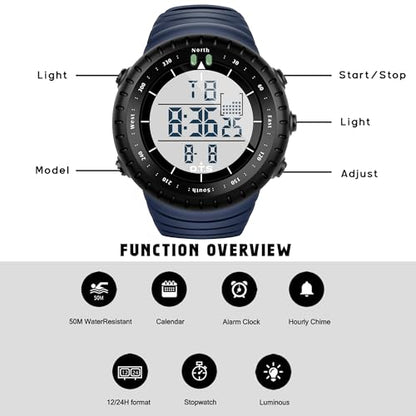 PALADA Men's Digital Sports Watch Waterproof Tactical Watch with LED Backlight Watches for Men - color: Dright Dark Blue