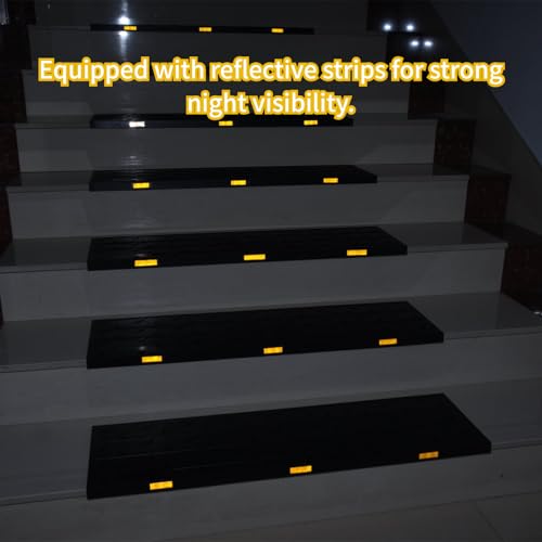 Heavy-Duty Slip-Resistant Stair Treads with Reflective Safety Strips - Universal Fit Rubber Mats for Indoor/Outdoor Stairs, Noise Reduction & Fall Prevention (5)