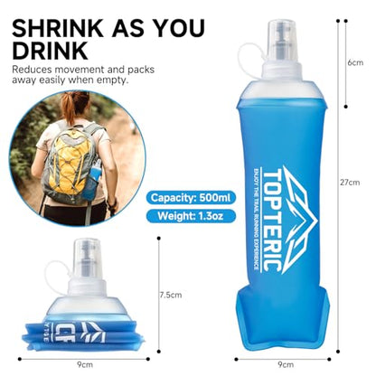 Collapsible Soft Flask Water Bottle, TPU Soft Folding Flexible Water Bottles for Hydration Pack/Running Vest, BPA/PVC Free, Ideal for Running Hiking Cycling Climbing (500ml) - style: 500ml