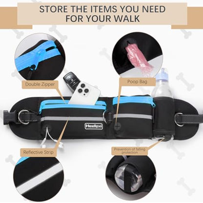 Hands-Free Waist Leash with Pouch for Two Dogs,Reflective Stitching, Dual Handle & Bungee Retractable Design – Ideal for Medium to Large Dogs (Blue) – Dog Walking Accessories - color: Blue