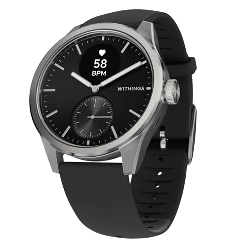 WITHINGS ScanWatch 2 - Hybrid Smart Watch, Heart Rate Monitoring, Fitness Tracker, Cycle Tracker, Sleep Monitoring, GPS Tracker, 30-Day Battery Life, Android & Apple Compatible, HSA/FSA - color: Black, style: Scanwatch 2 - 42mm