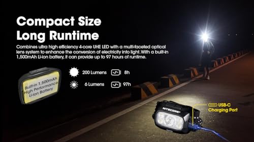 Nitecore NU30 500 Lumen LED Rechargeable Headlamp with White and Red Beams