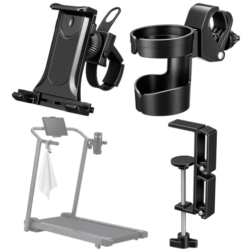 3 Pcs Treadmill Accessories Black Set Universal Tablet Holder Foldable Towel Rack and Cup Holder for Treadmills Exercise Bikes Ellipticals Home Gym Fitness Equipment