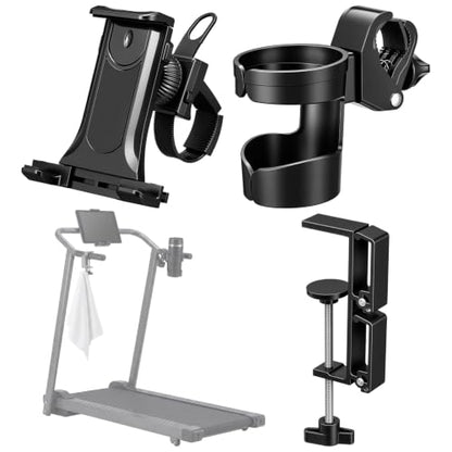 3 Pcs Treadmill Accessories Black Set Universal Tablet Holder Foldable Towel Rack and Cup Holder for Treadmills Exercise Bikes Ellipticals Home Gym Fitness Equipment