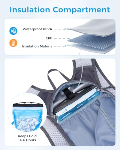 Blue Quartz Hydration Backpack with 2L Water Bladder, Hiking Water Pack with Insulated Compartment for Women Men, Lightweight Running Hydration Vest with Phone Pocket for Cycling, Biking - color: Gray
