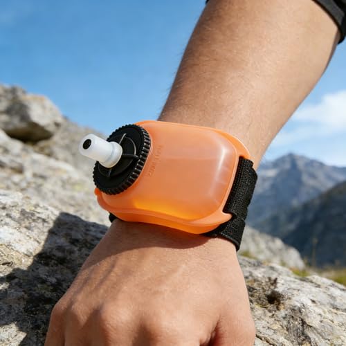 Silicone Wrist Water Bottle Outdoor Portable Hands Free Squeeze Design Adjustable Strap for Running, Cycling and Hiking, Orange - color: Orange