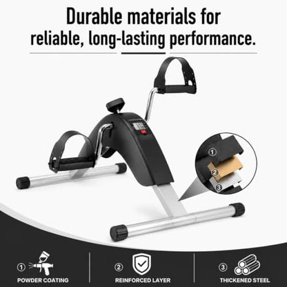 Under Desk Bike Pedal Exerciser for Arms and Legs, Foldable Mini Exercise Bike with LCD Display and Adjustable Resistance for Home and Office - color: Black