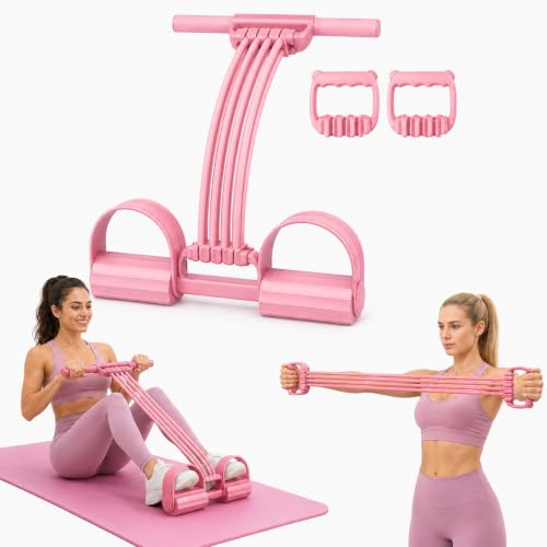 3-in-1 Pedal Resistance Band with Handles, Adjustable 8-Tube Foot Pedal Exerciser for Full Body Workout, Abs, Arms, Legs, Yoga, Stretching, Portable Fitness and Strength Training - color: PINK