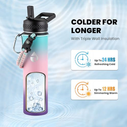 RAYMYLO Insulated Water Bottle 24 oz, Triple Wall Vacuum Stainless Steel - color: Green Pink Purple Gradient, size: 24 Ounces