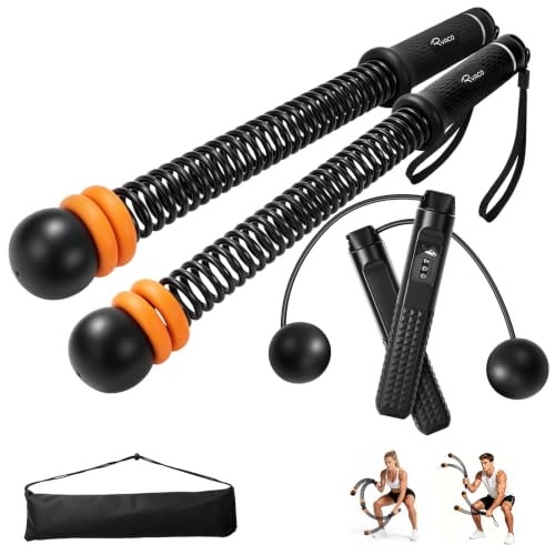 RYACO Ropeless Battle Rope & Cordless Jump Rope Fitness Set for Home Gym - color: Black