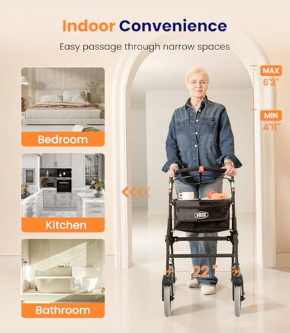 VOCIC Z32 Narrow Walkers for Small Spaces, 8" Quiet Anti-Slip Tires, Tray - color: Black