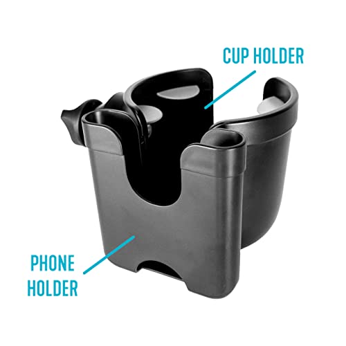 Stander Universal Cup Holder Accessory, Adjustable Drink and Phone Storage Compartment for Walkers, Rollators, Strollers, Wheelchairs, and Scooters, Black