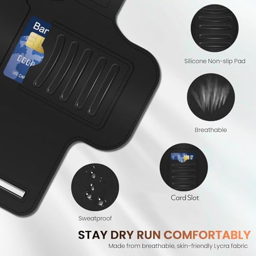 PORTHOLIC Running Armband Phone Holder with Earphone Pouch Fits up to 6.9" - color: Orange (Up to 6.9'')