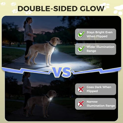 2 Pack Double Sided Dog Collar Light, 6 Modes Dog Lights for Night Walking, Rechargeable LED Pet Collar Light for Nighttime Clip on, IP68 Waterproof Pet Walking Accessories