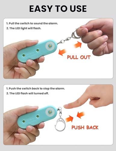 Personal Safety Alarm Keychain for Women, 130DB Loud Self Defense Key Chain with LED Strobe Light, Protection Safe Siren Devices for Elderly Emergency Travel College (Black + Light Blue) - color: Black + Light Blue
