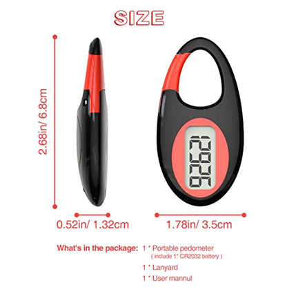 Simple 3D Step Counter, Walking Pedometer, Steps Tracker with Neck Lanyard/Carabiner for Men Women Teens Adults Seniors - color: Black-red