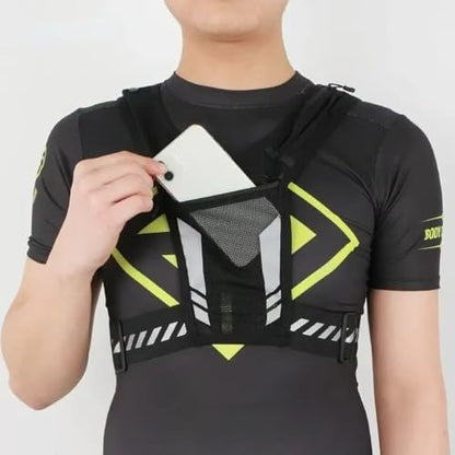 Reflective Running Vest with Phone Pocket and Cards Holder Bag for Men and Women Night Jogging Cycling Fitness - color: Black