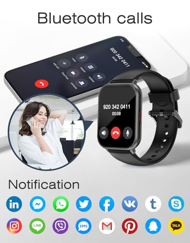 Smart Watch for Men Women with Call Function, Sport & Metal Bands Black - color: Black