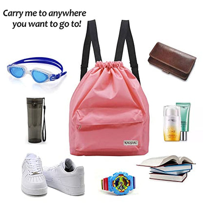 KIKIGOAL Dry Wet Separated Swimming Bag Portable Drawstring Backpack Waterproof Gym Sports Pool Beach Gear Bag - color: Pink