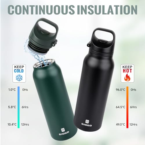 Insulated Thermo Water Bottle with Handle 20oz Stainless Steel Water Bottle Metal Water Flask Water Bottle for Hot and Cold Drink for Hiking, Workout, Gym, Travel (Green, 600ml) - color: Green