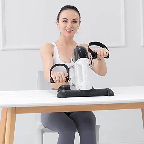 TODO Mini Exercise Bike Pedal Exerciser Foot Peddler Portable Therapy Bicycle with Digital Monitor - color: Bright White