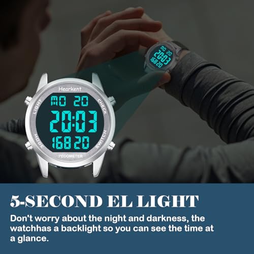 Hearkent Pedometer Watch,Step,Mileage&Calorie Tracker,Large Numbers - color: Men's-Green