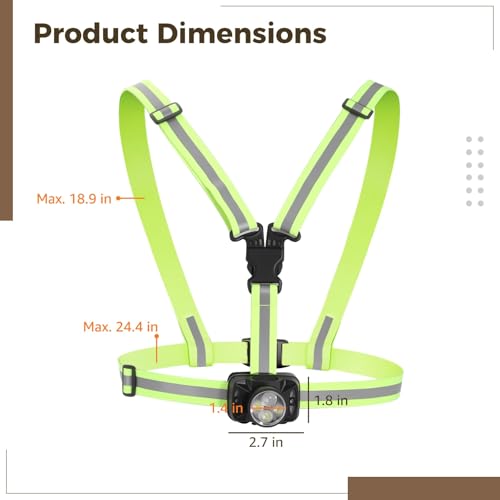 Running Chest Light for Runners, Rechargeable Lamp with Reflective Vest Straps, 35-550 Lumens Adjustable Beam, 6 Modes, 90° Angle Adjustable Night Running Gear for Walking Jogging Hiking