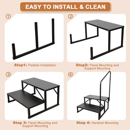 2 Step RV Stairs, Hot Tub Steps, Outdoor Spa Step Ladder with Handrail,Portable Economy 5th Wheel Stair for Travel Trailer, Motor Home, Camper and Porch with Non-Skid Tapes - size: RV Stairs - 2 Step with Single Handrail