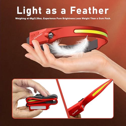 Headlamp Rechargeable LED (2-Pack, Red) 230° Wide Beam, USB-C Lightweight Head Lamp, Long Runtime, Water-Resistant for Camping, Hiking, Running, Fishing, Repair Work - color: Red