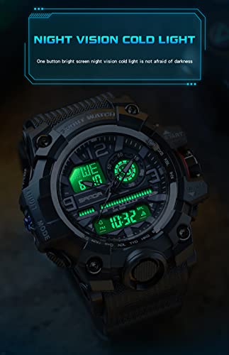 AIMES Men's Watches Sports Outdoor Waterproof Military Watch LED Date Alarm Stopwatch Multi-Function Tactics Big Face Wristwatch for Men - color: 3133-Red
