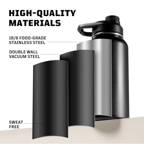 ONETIGRIS 32oz Insulated Tactical Water Bottle with Straw & MOLLE Sleeve - color: Gray