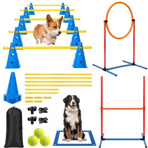 Junkin 27 Pcs Dog Agility Course Equipment Set, Blue