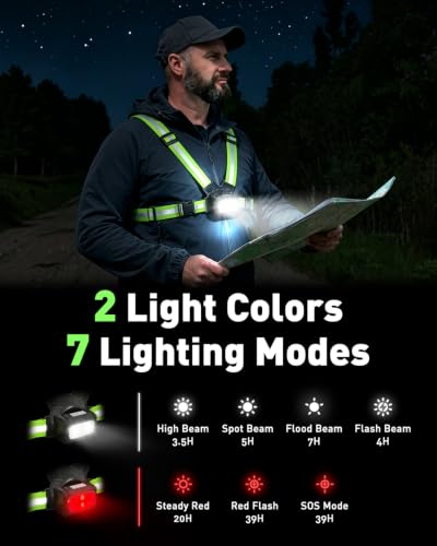 Running Chest Light [2 Color & 7 Modes] 500LM High-Visibility Reflective Running Vest Light with Adjustable 45° Beam, Waterproof Safety Light for Night Running Walking Hiking Camping Cycling Jogging - size: Front Light