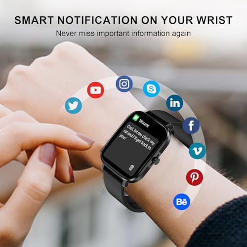 Smart Watch for Men Women SmartWatch 1.83" for iPhone Samsung Android Phone Compatible, Fitness Tracker Watch with Pedometer, Heart Rate/Sleep Monitor, Blood Oxygen, IP68 Waterproof - color: Black