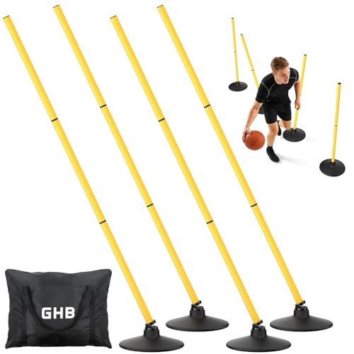 GHB Agility Poles 4 Pack 50" Sports Soccer Training Poles - size: C.Rubber Base+Rebound Spring